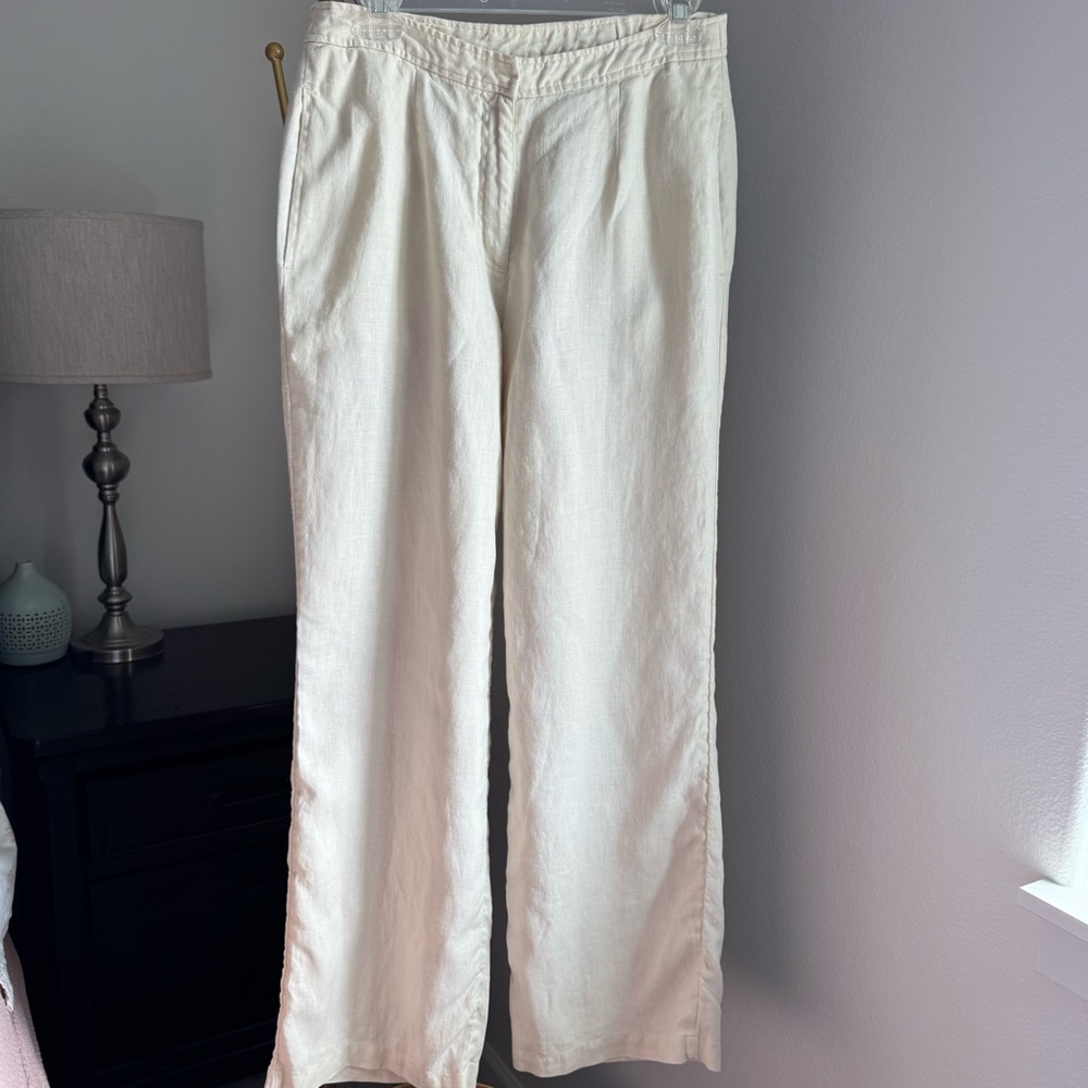 J. Jill Linen Wide Leg Fully Lined Cream Color Pants - Size 6